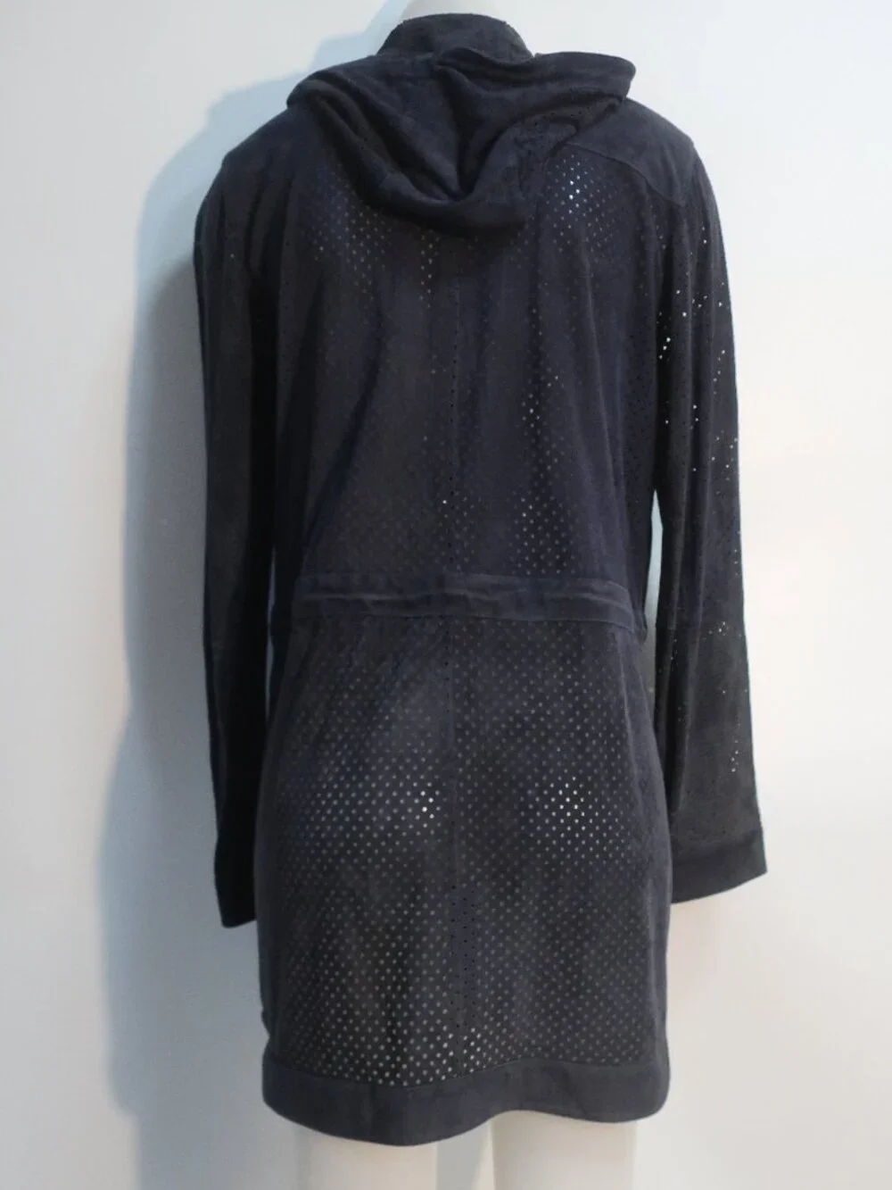 Womens Michael Kors Navy Blue (Item- 131) Perforated Suede Zip Hooded Jacket S